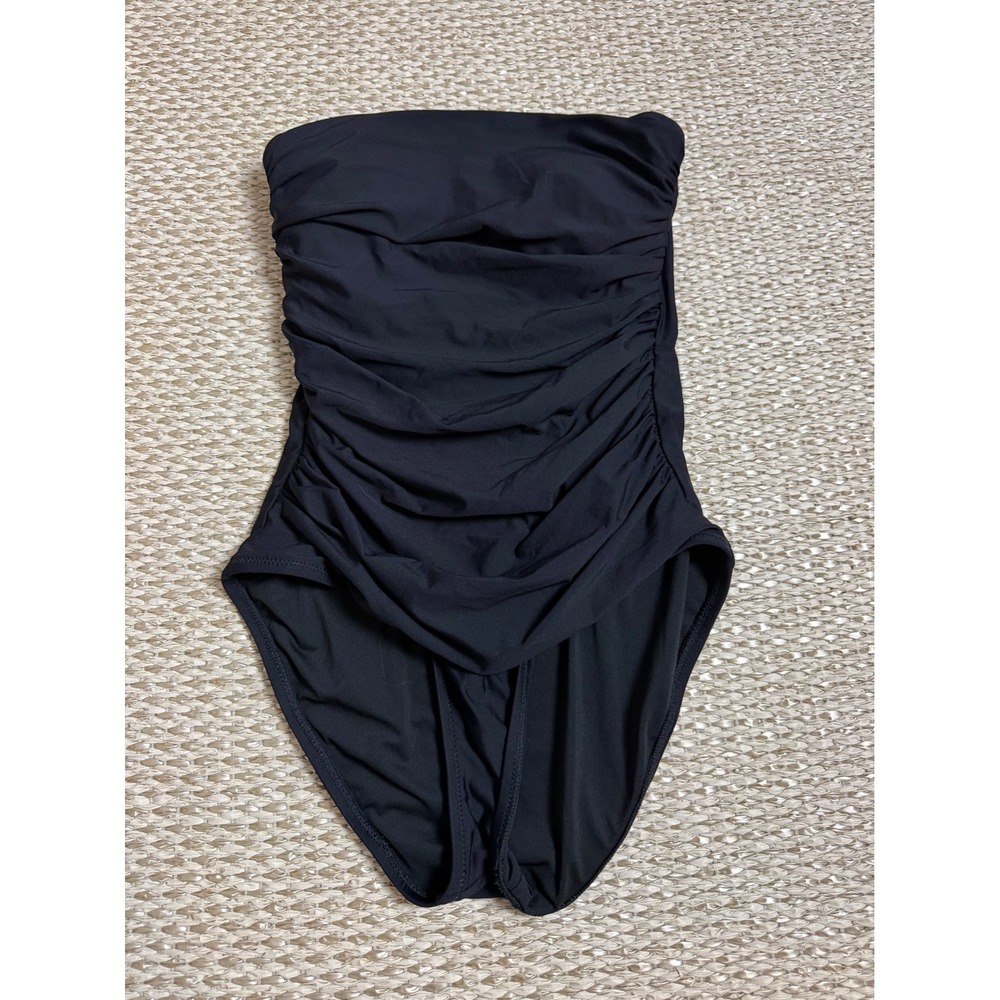 J.Crew Ruched Bandeau One-Piece Swimsuit Black Strapless tube quiet luxury 2